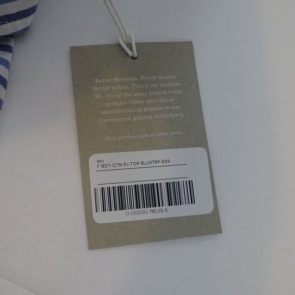 Everlane Woven Cotton PJ Top Women Size XXS Blue Stripe Button Up Long Sleeve - Picture 7 of 8